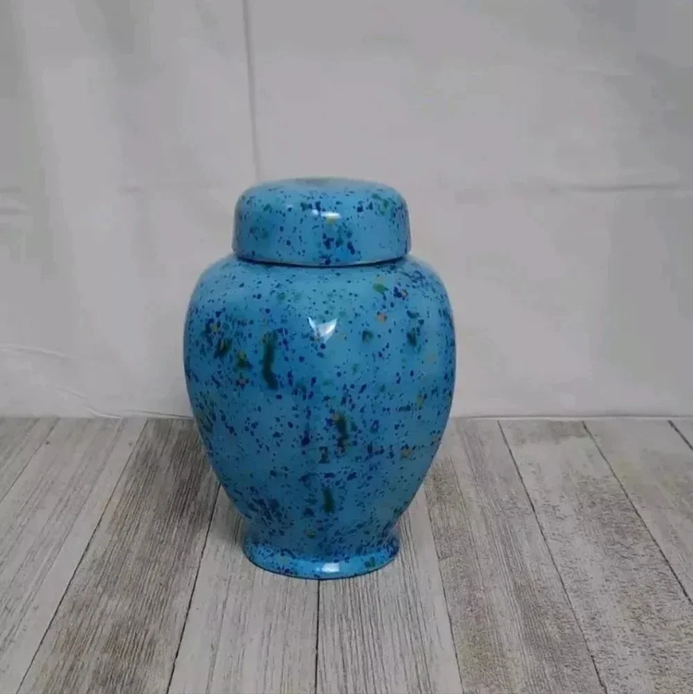 Ginger Jar Handcrafted Signed Medium Blue Colorful Splash Jar - Picture 3 of 8